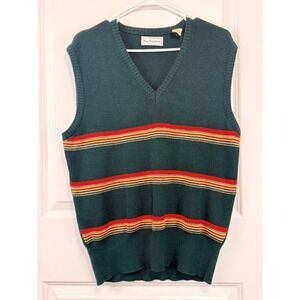 VTG Palace Vintage Green Striped Wool V-Neck Sweater Vest Italy XL Grandpa Retro